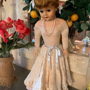 VINTAGE 1950’s MANCO doll, approx 28 inches tall, BLUE eyes that open and close.